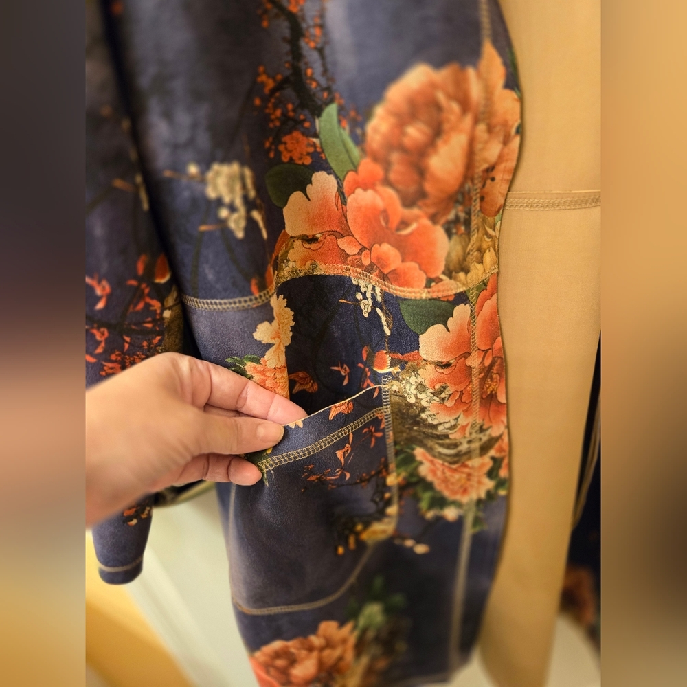Solitaire Floral Women's Jacket - Blue and Orange - Picture 2 of 5